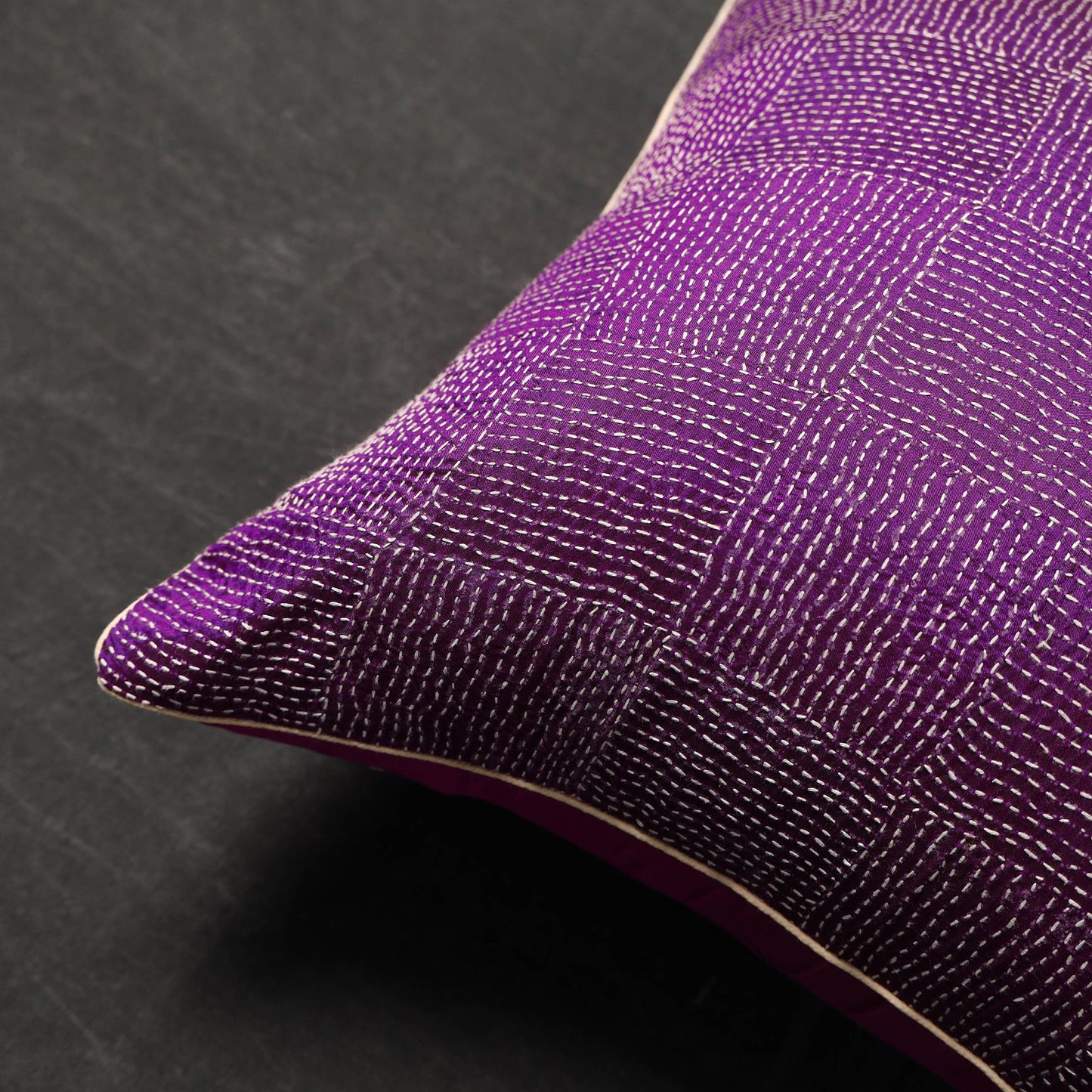 Purple - tussar silk bengal kantha work cushion cover 29