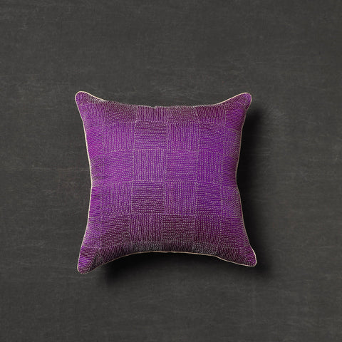 Purple - tussar silk bengal kantha work cushion cover 29
