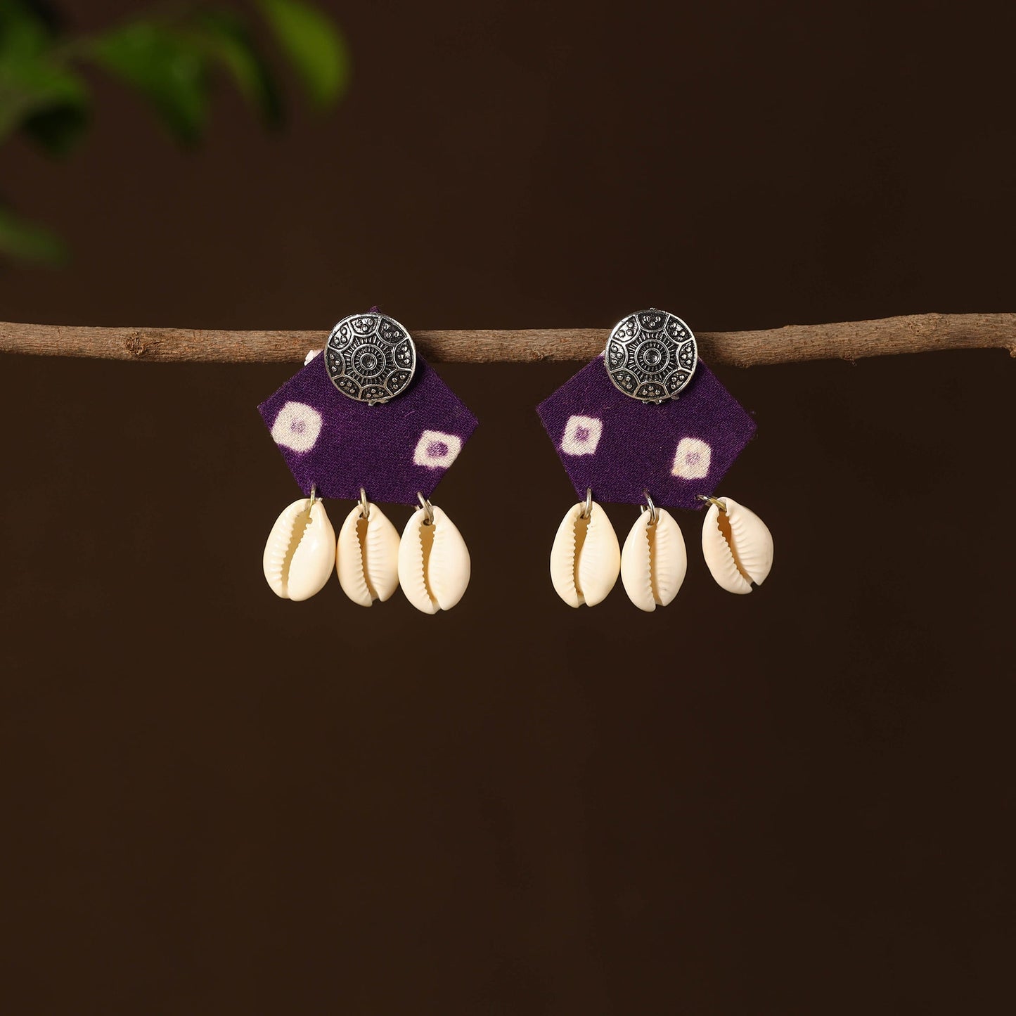 Purple - umarah fabart shell work earrings - handcrafted