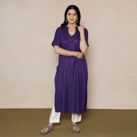  Violet Linen Viscose Plain Long Kurta Online l iTokri.com