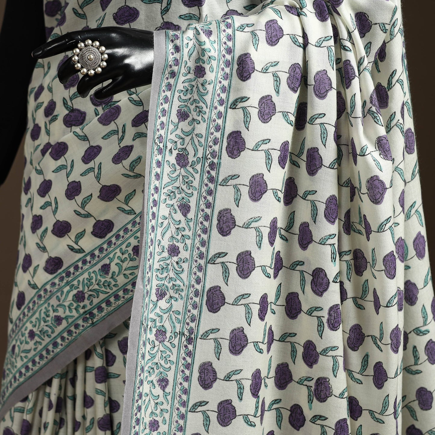 Purple - hand merino wool sanganeri saree 08 - handcrafted