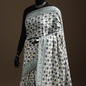 Purple - hand merino wool sanganeri saree 08 - handcrafted