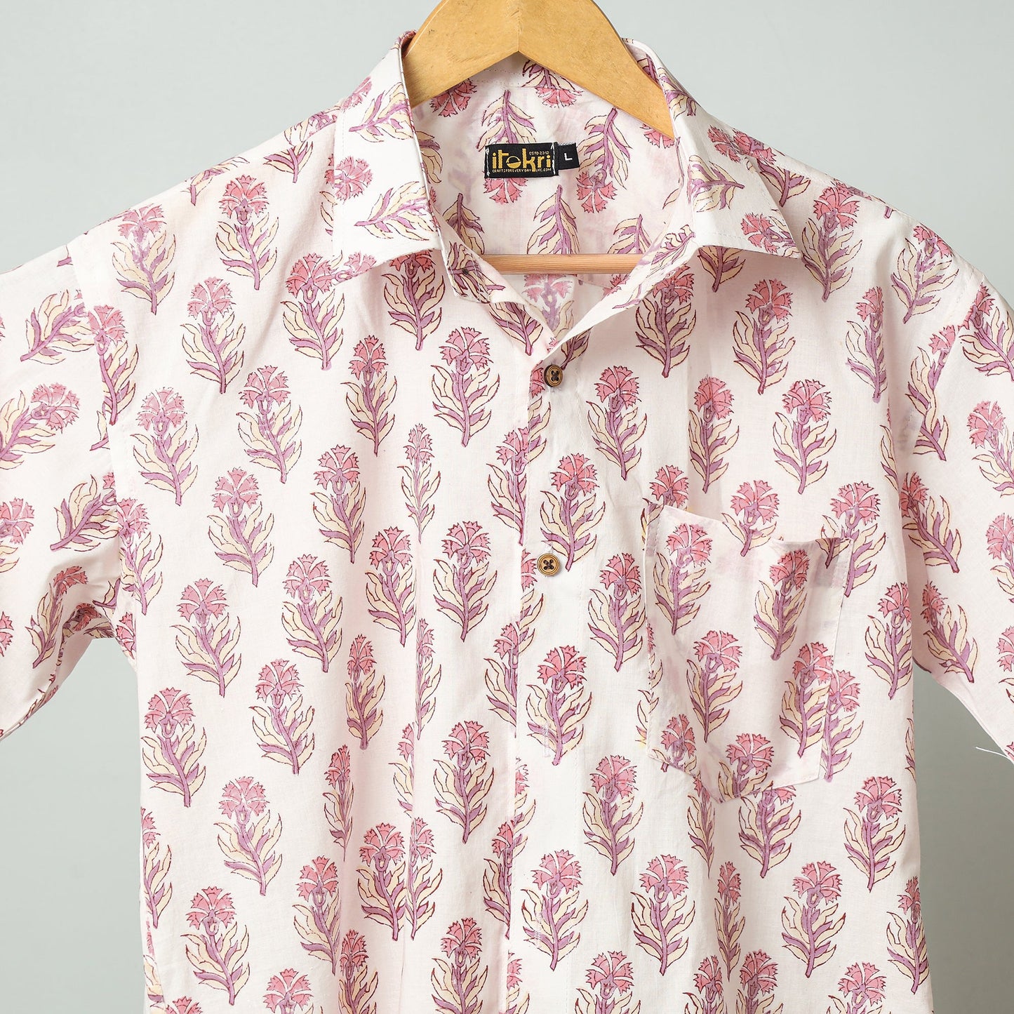 Purple - white - sanganeri block printed cotton men half