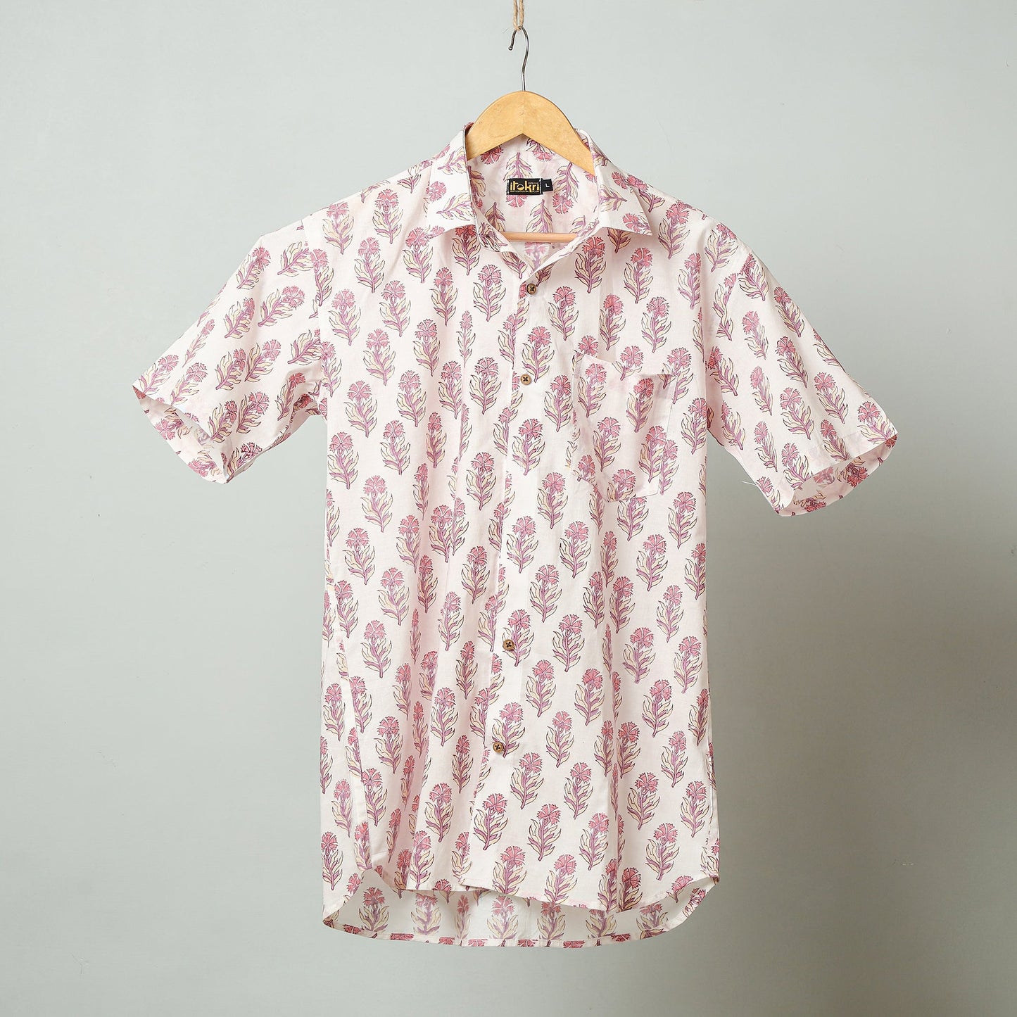 Purple - white - sanganeri block printed cotton men half