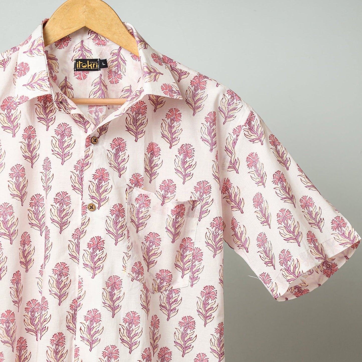 Purple - white - sanganeri block printed cotton men half