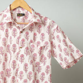 Purple - white - sanganeri block printed cotton men half