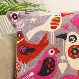 Purple Wool Thread Crewel Embroidery Cushion Cover