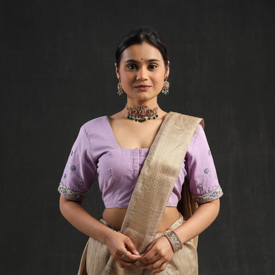 Buy Purple Zardozi Hand Embroidery Cotton Blouse Online