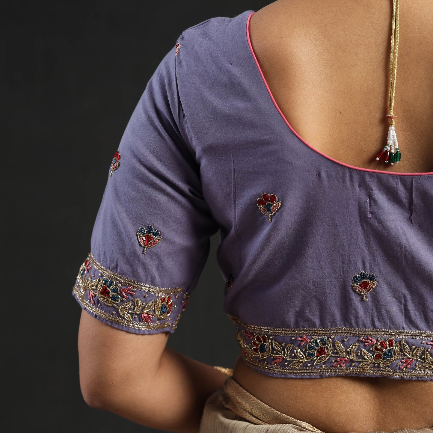 Purple - zardozi hand embroidery cotton blouse 13