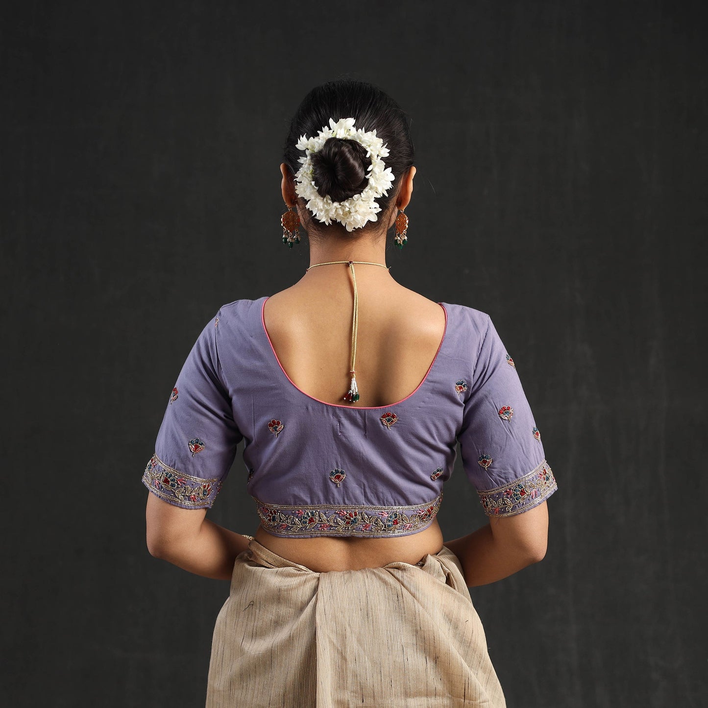 Purple - zardozi hand embroidery cotton blouse 13