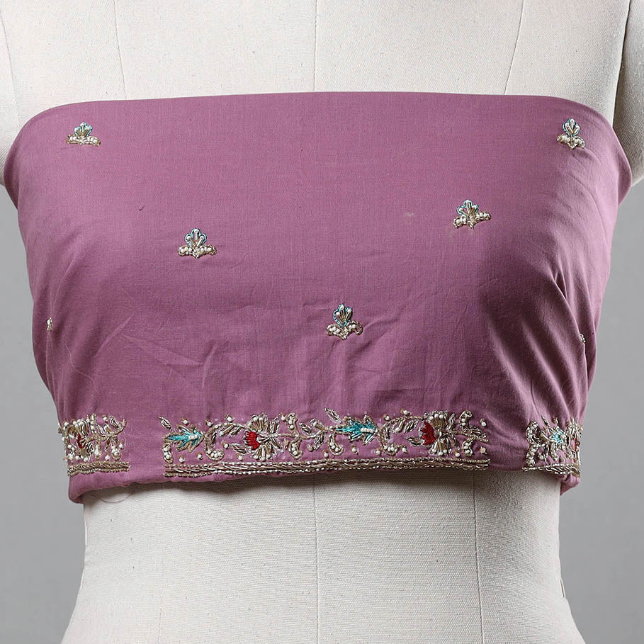 Purple Zardozi Hand Embroidery Cotton Plain Blouse Piece