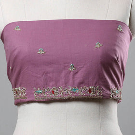 Purple Zardozi Hand Embroidery Cotton Plain Blouse Piece
