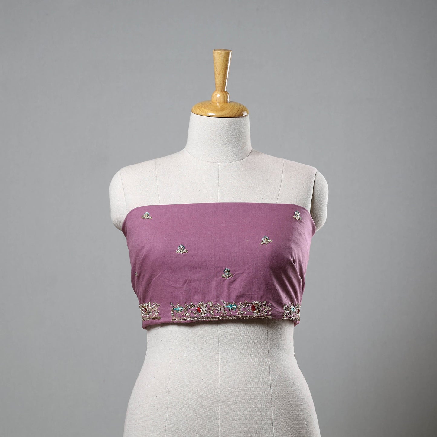 Purple Zardozi Hand Embroidery Cotton Plain Blouse Piece