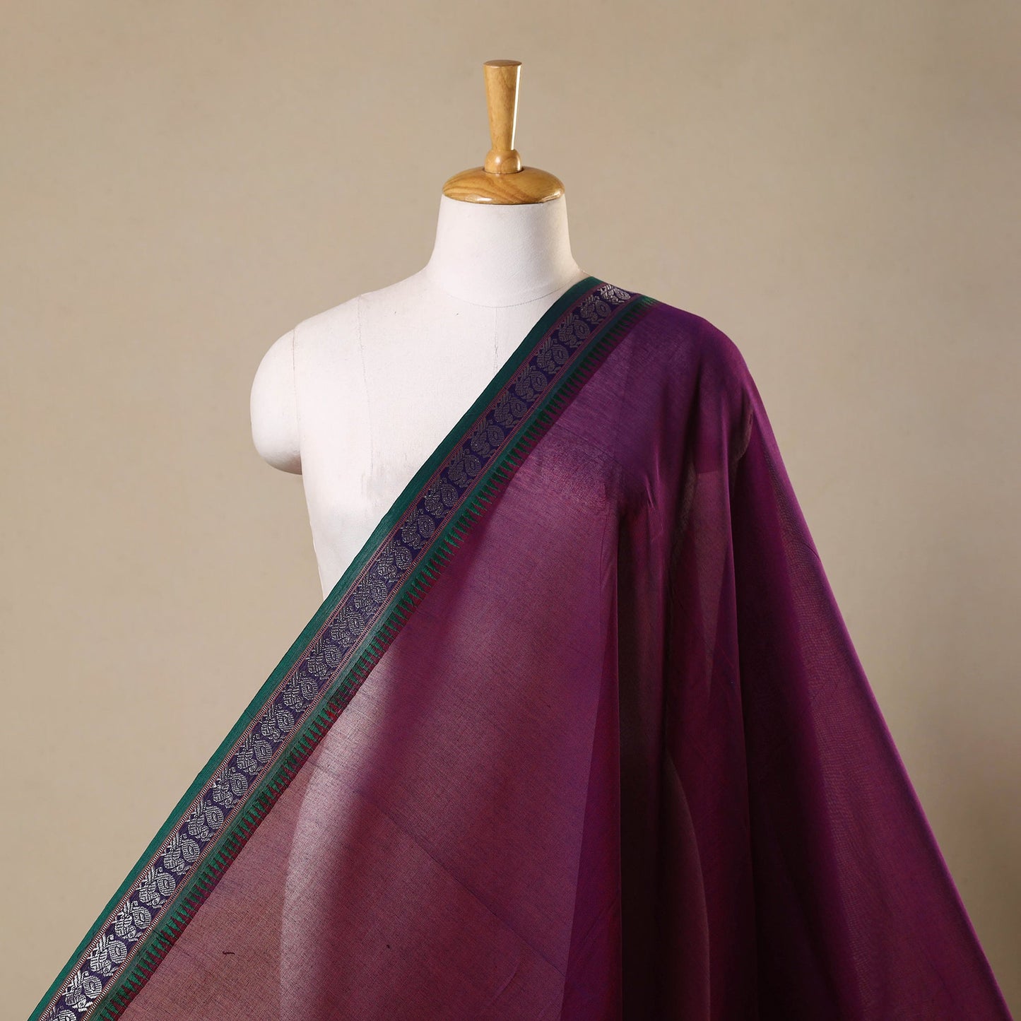 Purple - zari border dharwad cotton fabric 24 - handcrafted