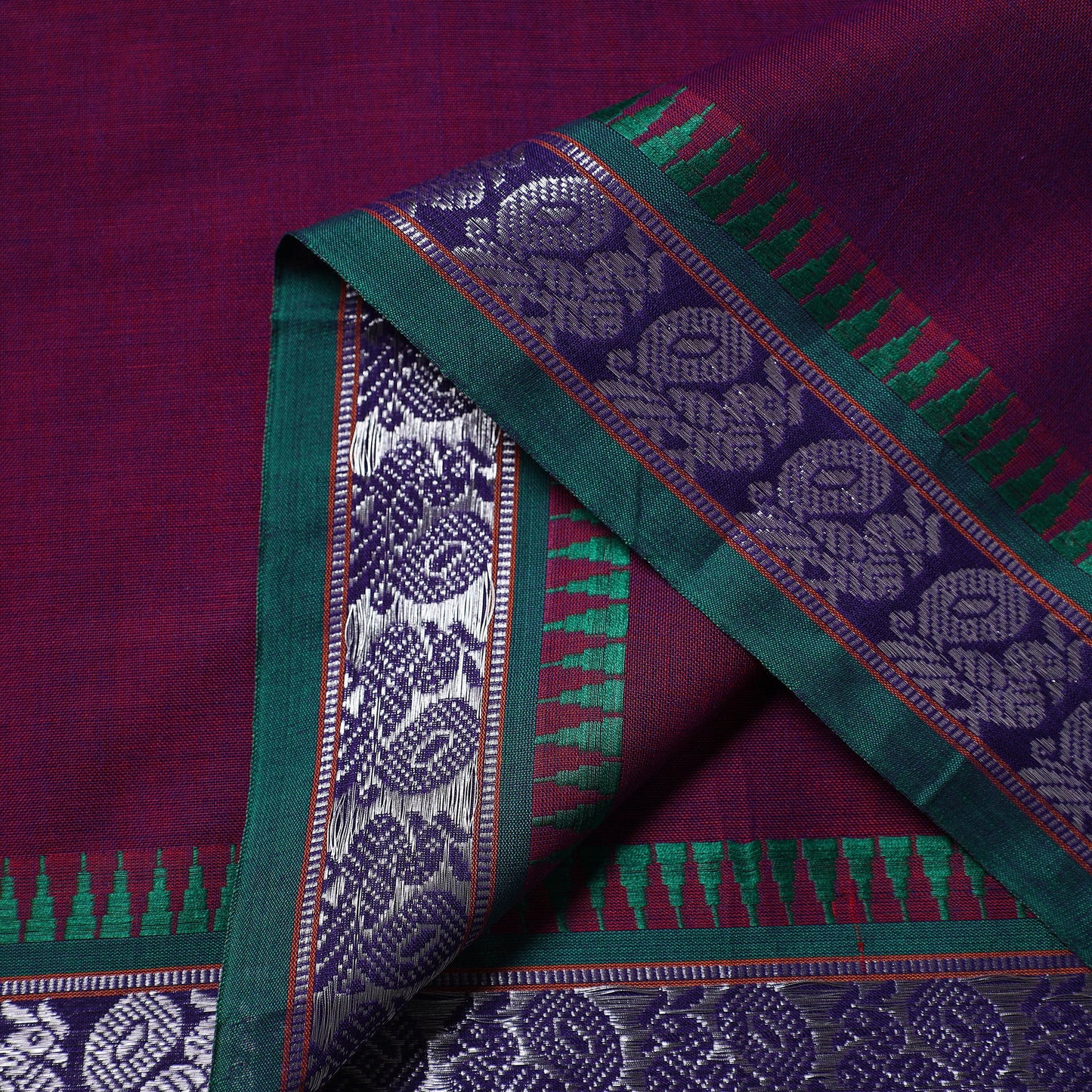 Purple - zari border dharwad cotton fabric 24 - handcrafted