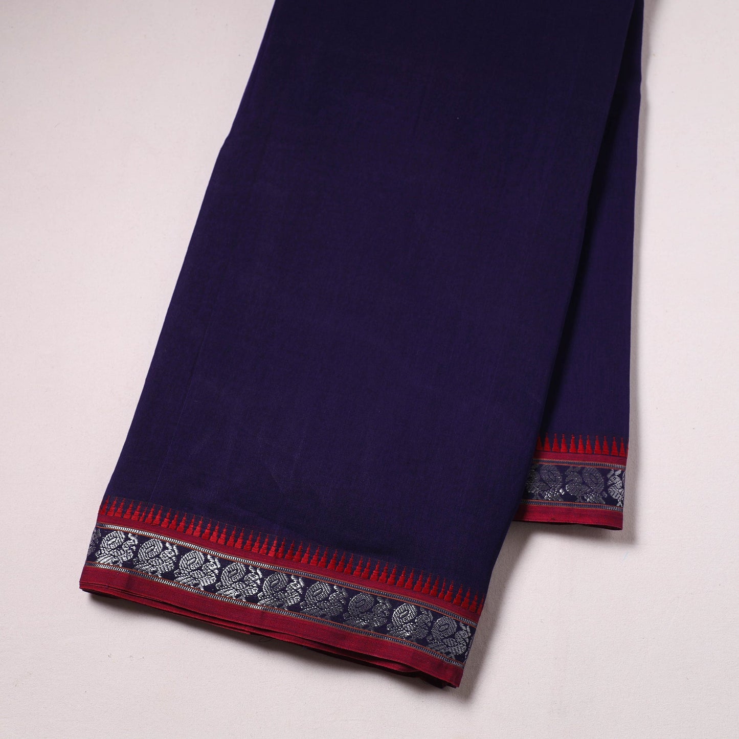 Purple - zari border dharwad cotton fabric 25 - handcrafted