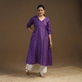 Purple Zari Buti A-Line Spun Dupion Silk Kurta for Women