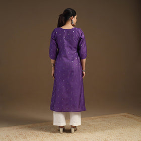 Purple Zari Buti A-Line Spun Dupion Silk Kurta for Women