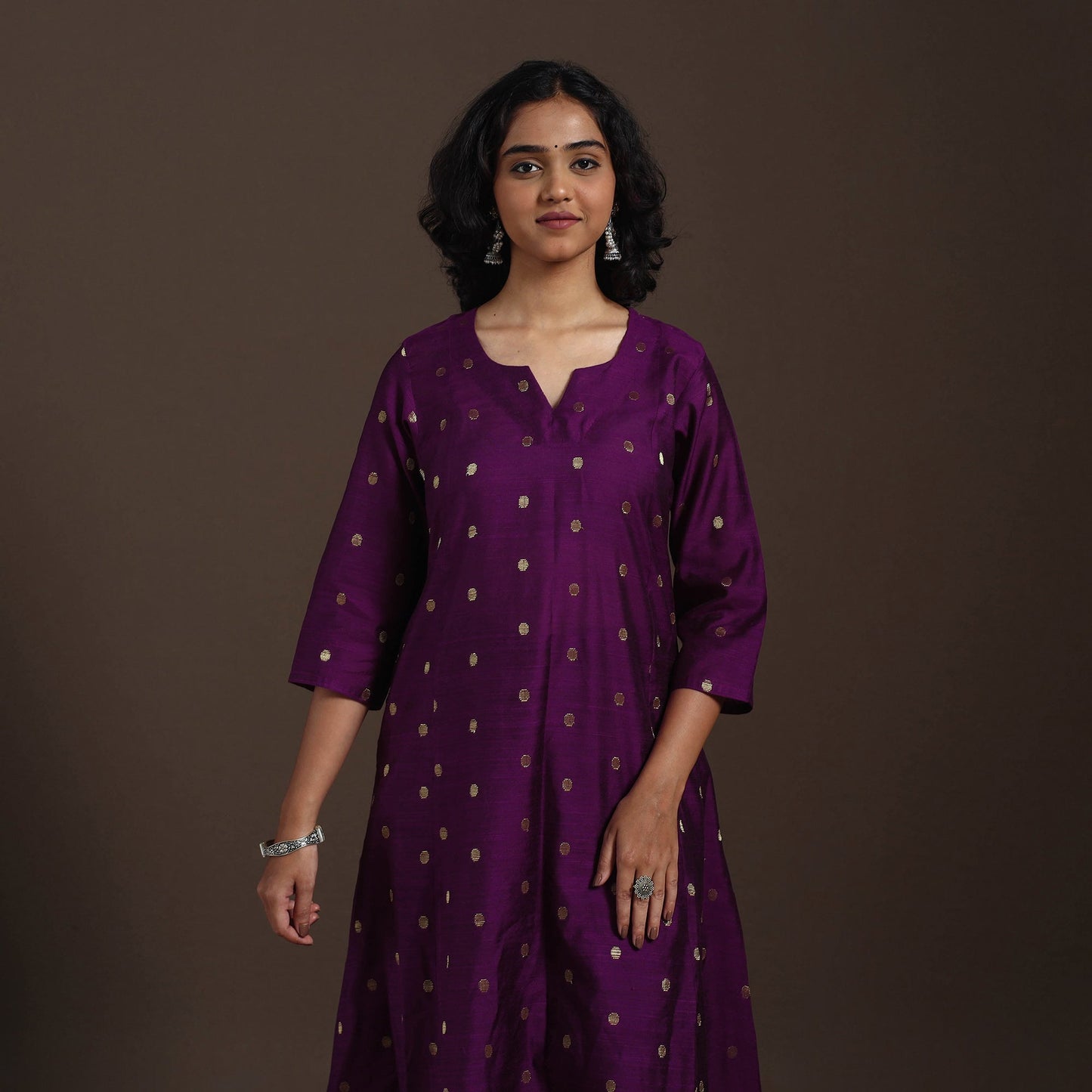 Purple Zari Buti A-Line Spun Dupion Silk Kurta Set (Set of 2)