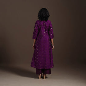 Purple Zari Buti A-Line Spun Dupion Silk Kurta Set (Set of 2)
