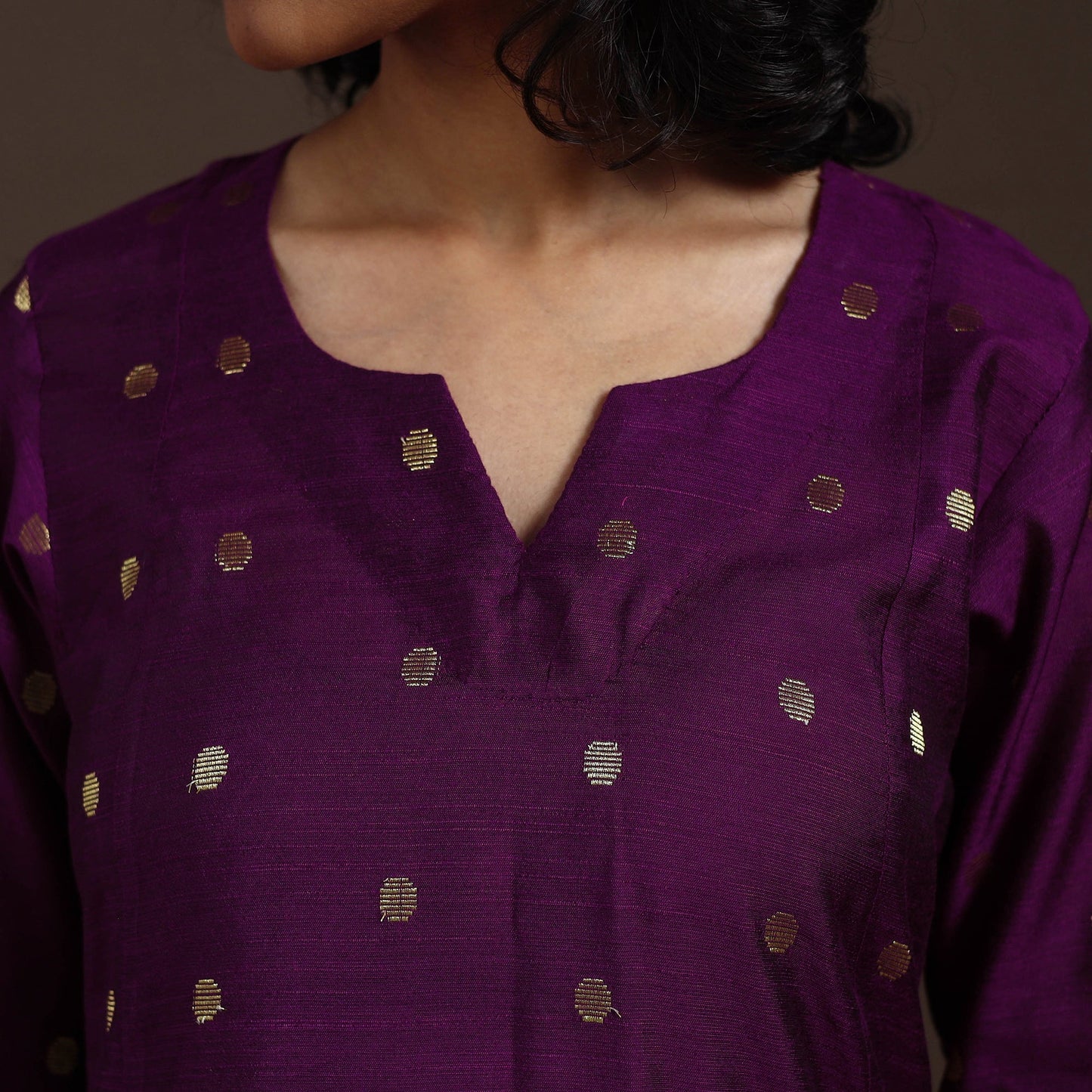 Purple Zari Buti A-Line Spun Dupion Silk Kurta Set (Set of 2)