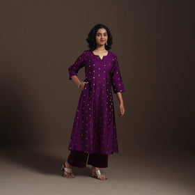 Purple Zari Buti A-Line Spun Dupion Silk Kurta Set (Set of 2)