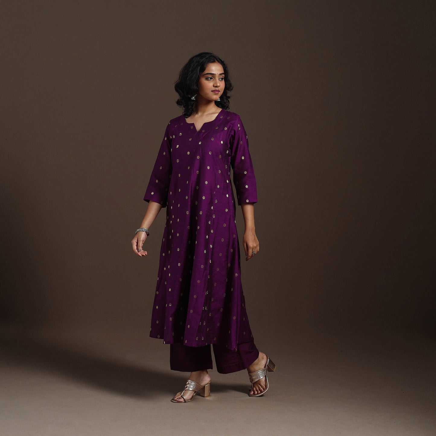 Purple Zari Buti A-Line Spun Dupion Silk Kurta Set (Set of 2)