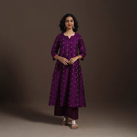 Purple Zari Buti A-Line Spun Dupion Silk Kurta Set (Set of 2)