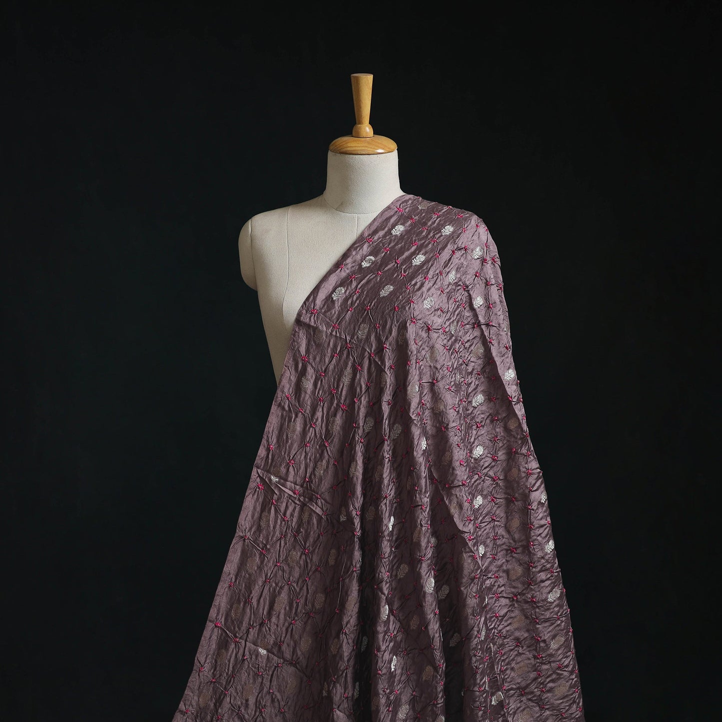 Zari buti silk tie-dye bandhani fabric 15 - handcrafted