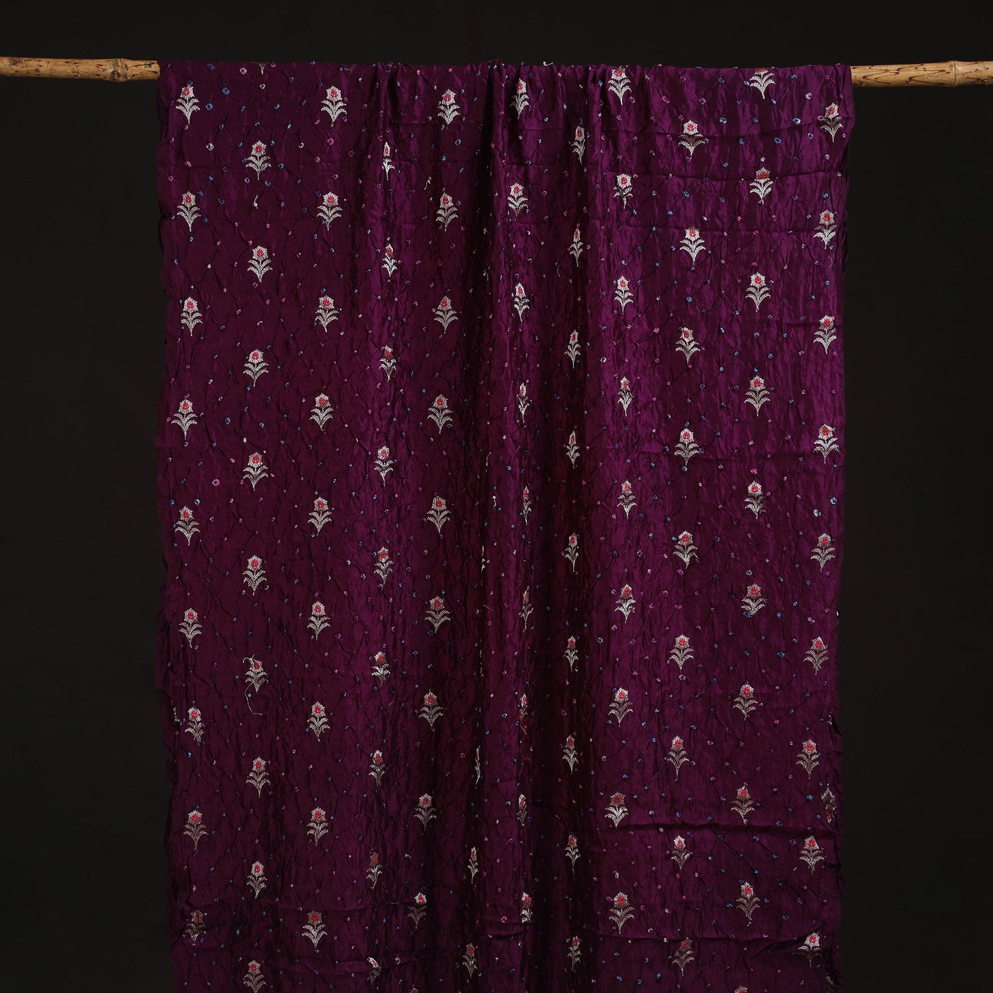 Zari buti silk tie-dye bandhani fabric 32 - handcrafted