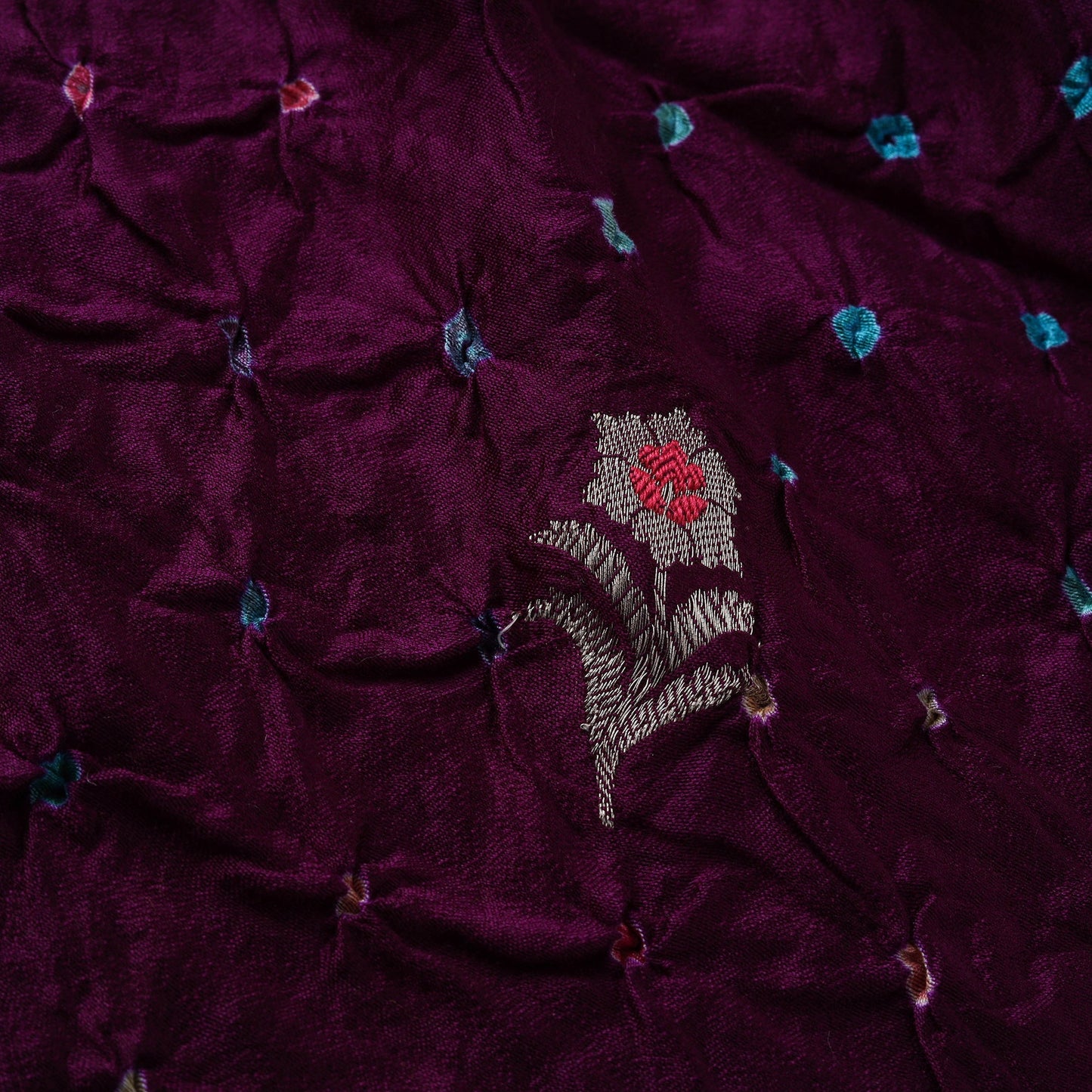 Zari buti silk tie-dye bandhani fabric 32 - handcrafted