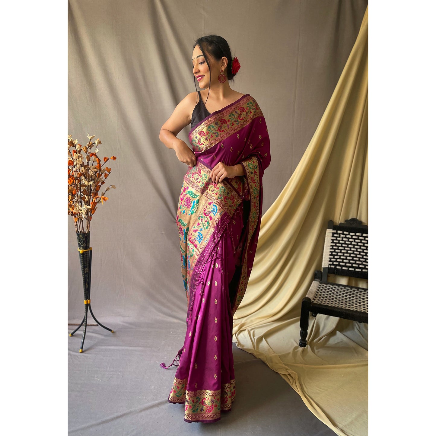 Paithani Purple Paithani Silk Handwork Saree