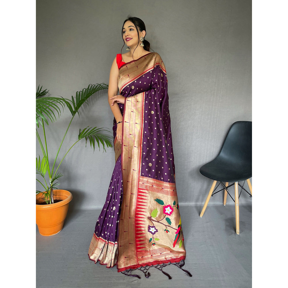 Polka Paithani Purple Paithani Silk Handwork Saree