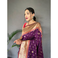 Polka Paithani Purple Paithani Silk Handwork Saree