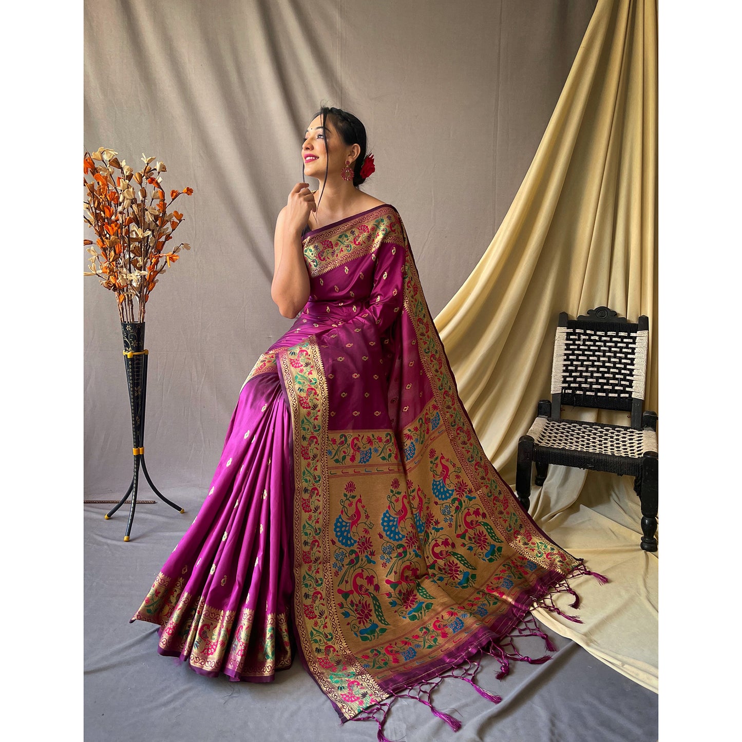 Paithani Purple Paithani Silk Handwork Saree