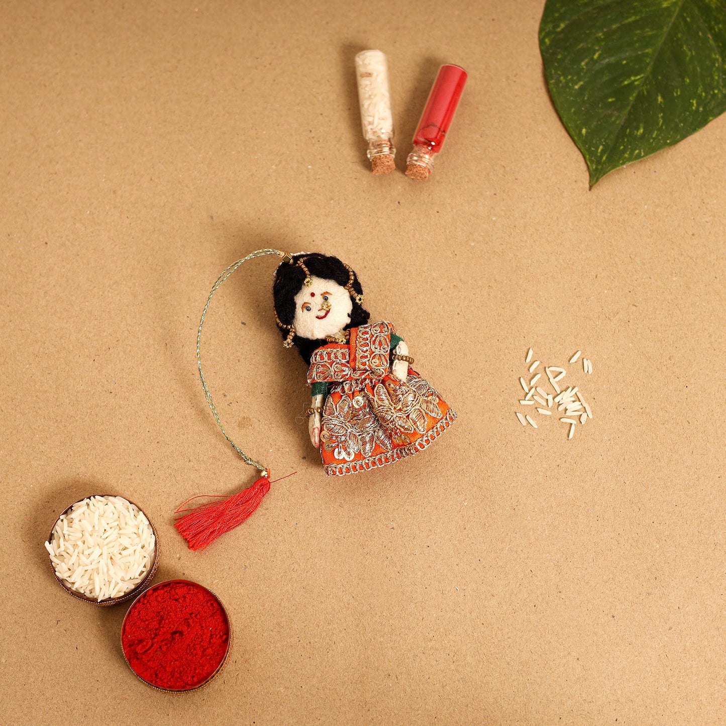  Radha Morpankh - Hand Embroidered & Felt Work Rakhi & Lumba Set 