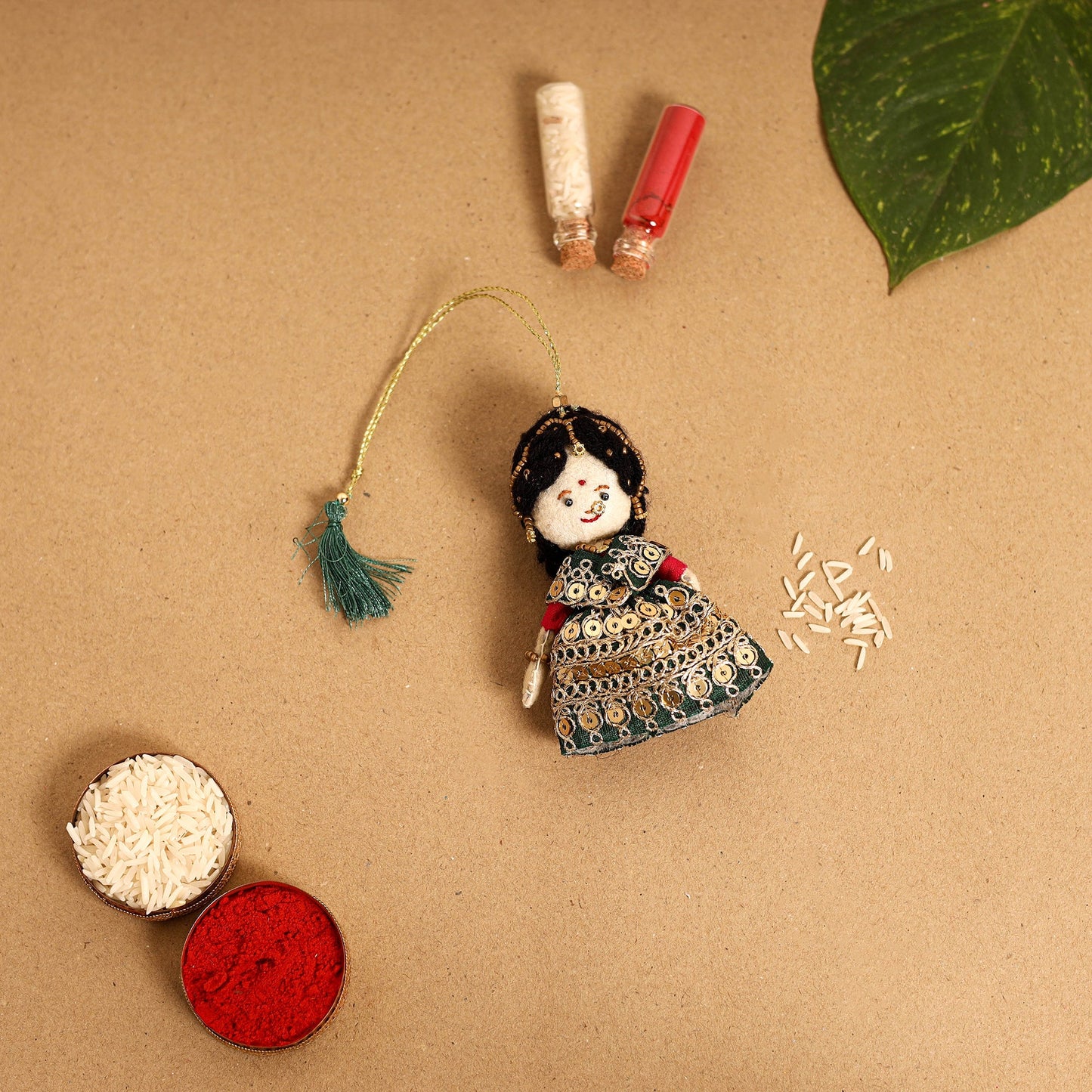 Radha Morpankh - Hand Embroidered & Felt Work Rakhi & Lumba Set 