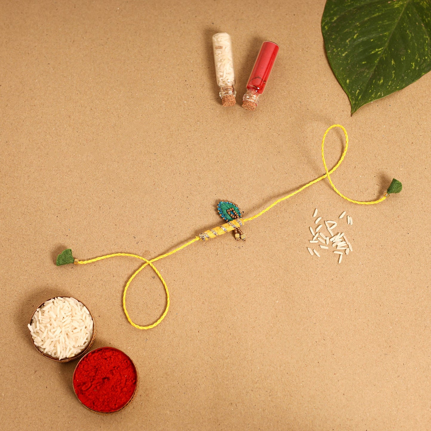 Radha Morpankh - Hand Embroidered & Felt Work Rakhi & Lumba Set 