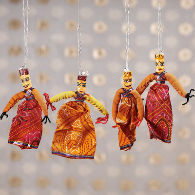 Rajasthani Dancing Couple Handmade Puppet/Kathputli (Small) - 4 Pc Assorted