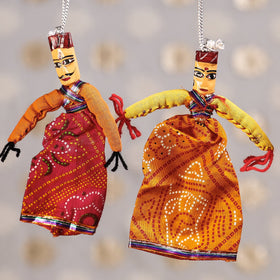Rajasthani Dancing Couple Handmade Puppet/Kathputli (Small) - 4 Pc Assorted