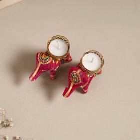 Rajasthani elephant handmade tealight candle holder (set