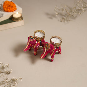 Rajasthani elephant handmade tealight candle holder (set