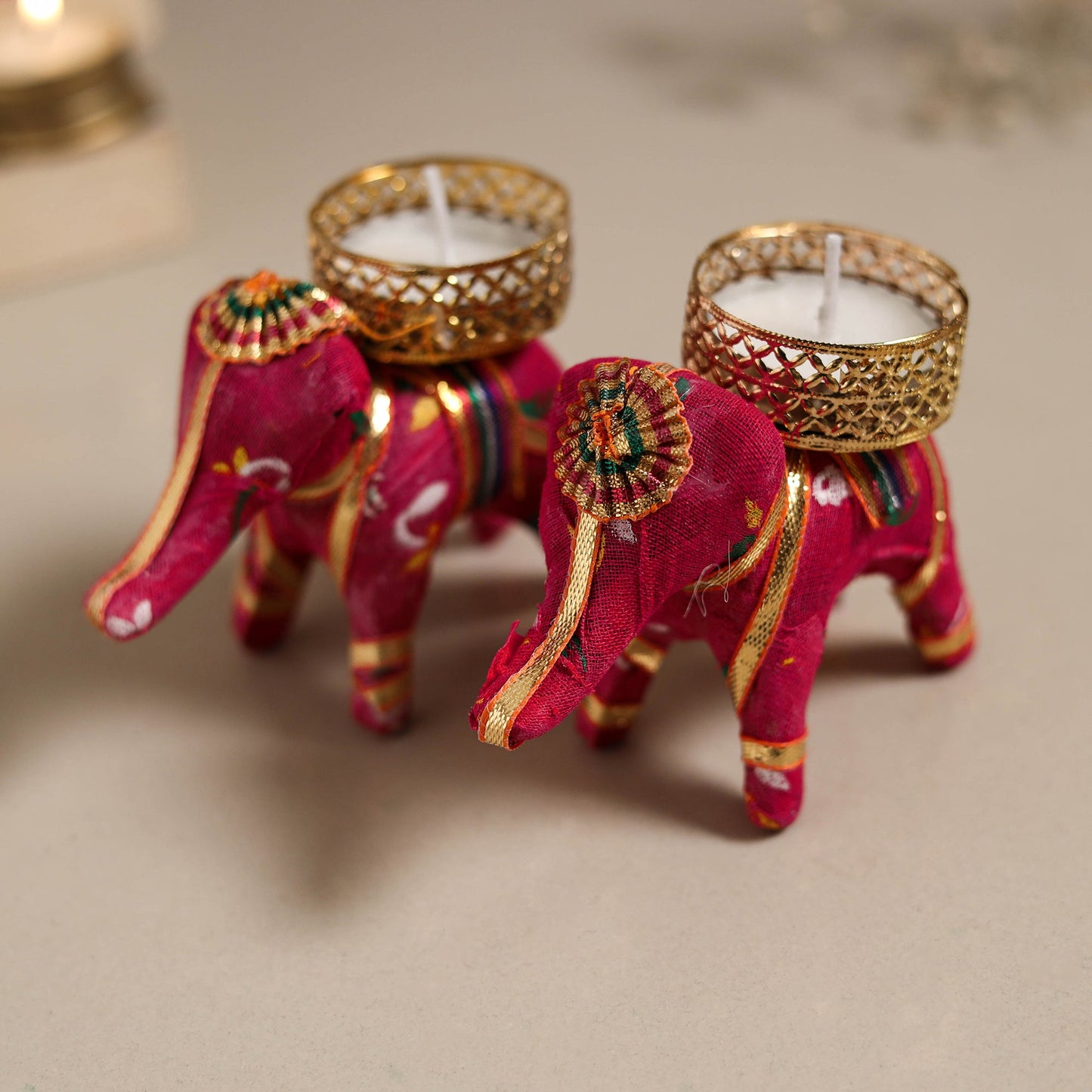 Rajasthani elephant handmade tealight candle holder (set