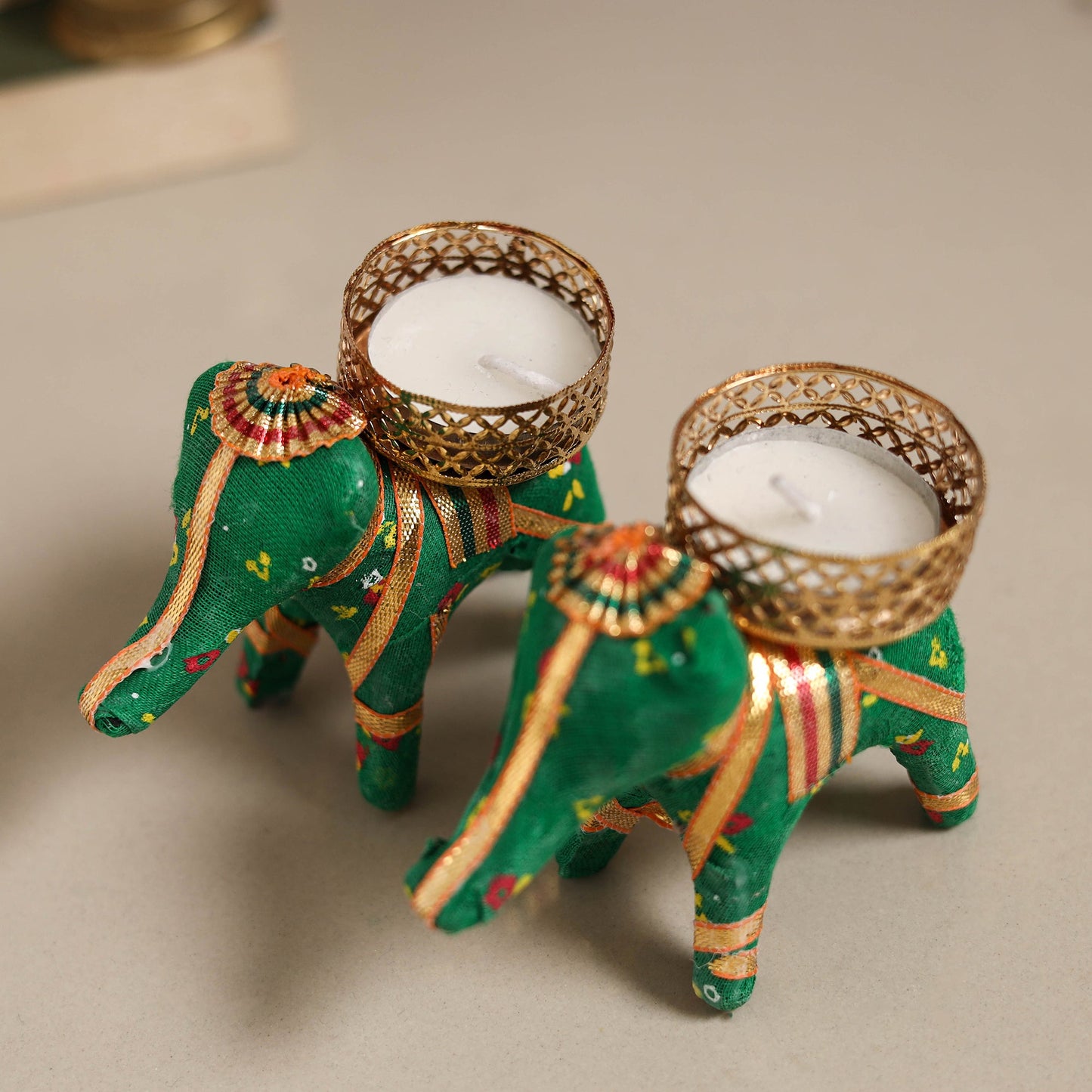 Rajasthani elephant handmade tealight candle holder (set
