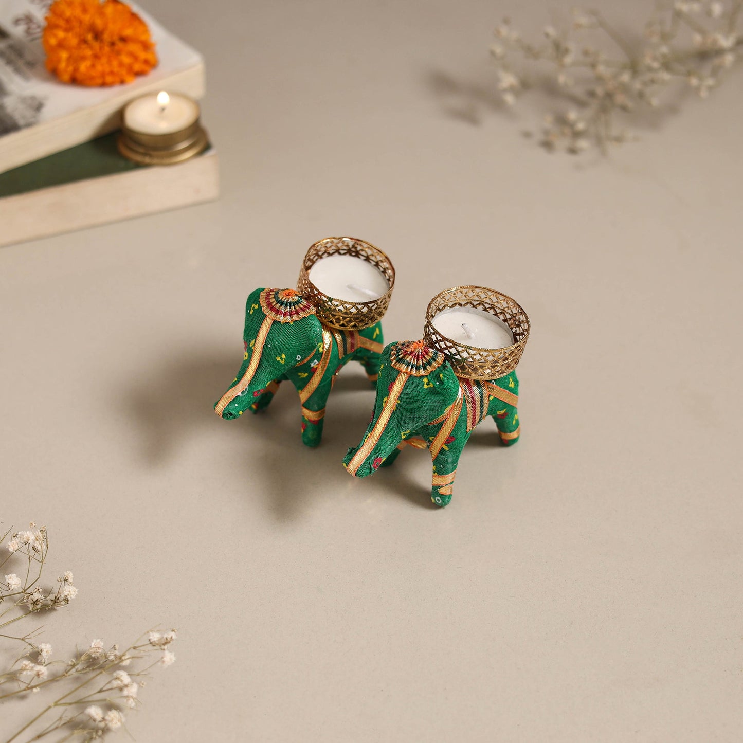 Rajasthani elephant handmade tealight candle holder (set