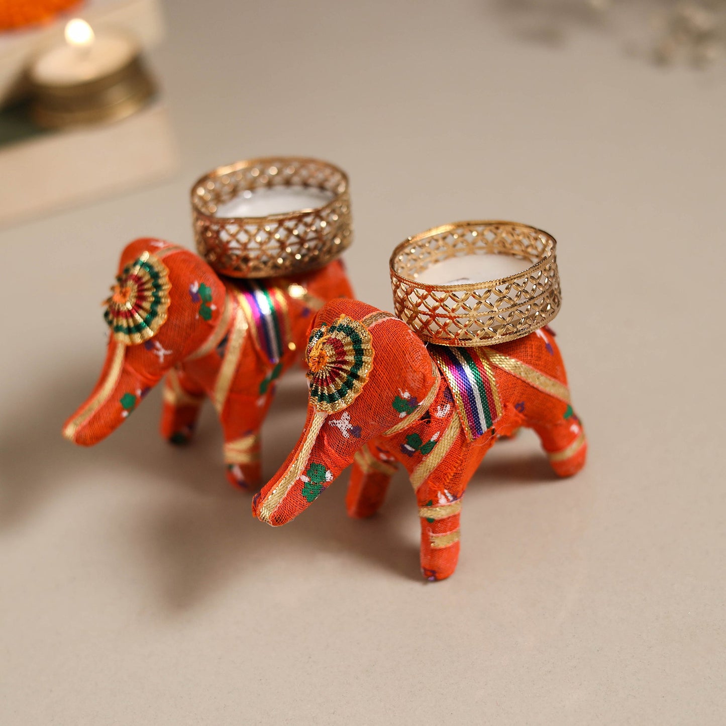 Rajasthani elephant handmade tealight candle holder (set