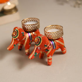 Rajasthani elephant handmade tealight candle holder (set
