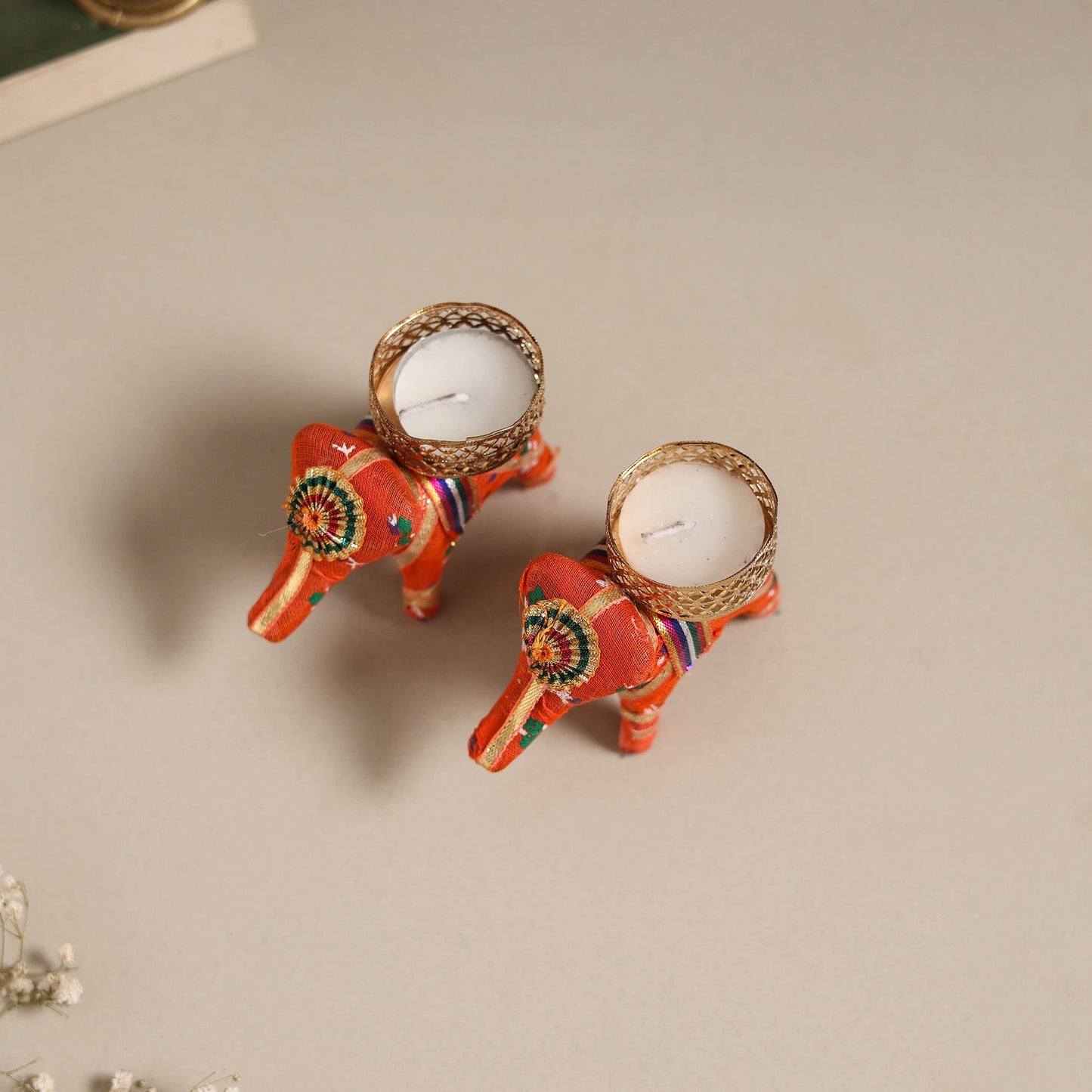Rajasthani elephant handmade tealight candle holder (set