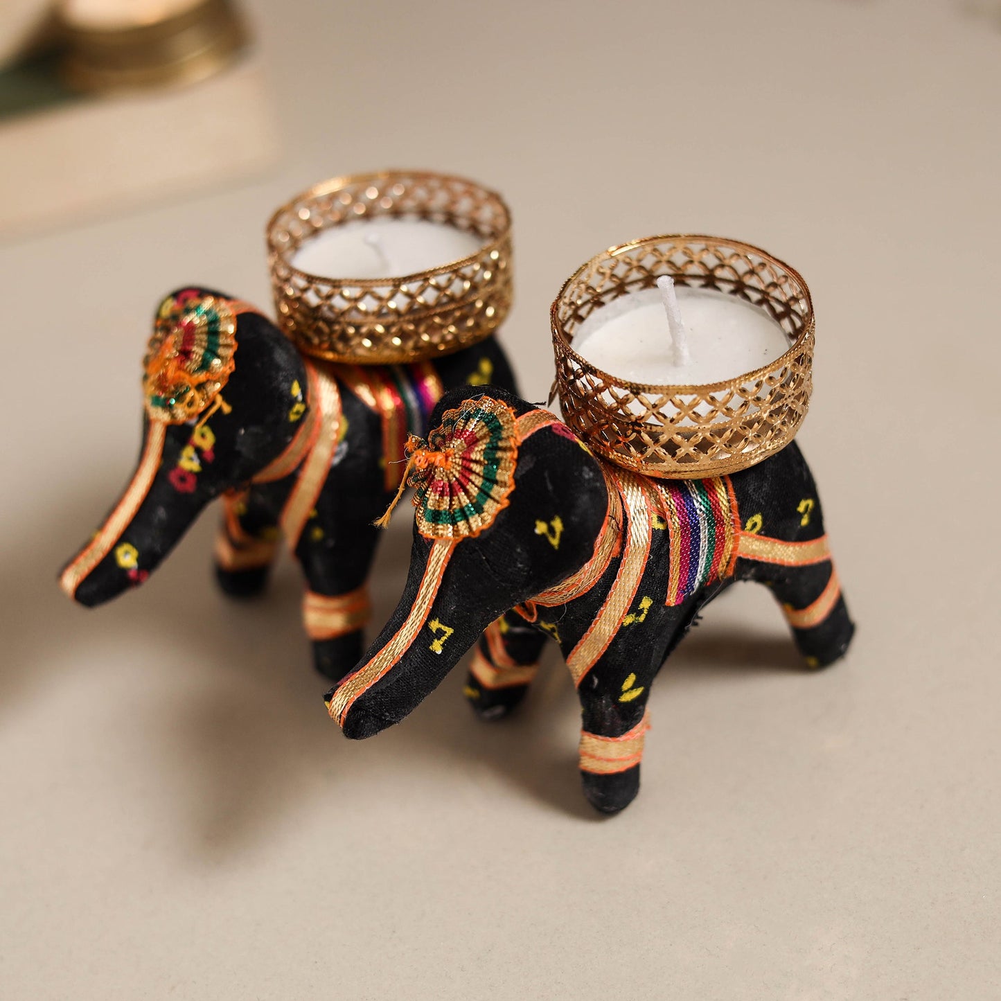 Rajasthani elephant handmade tealight candle holder (set