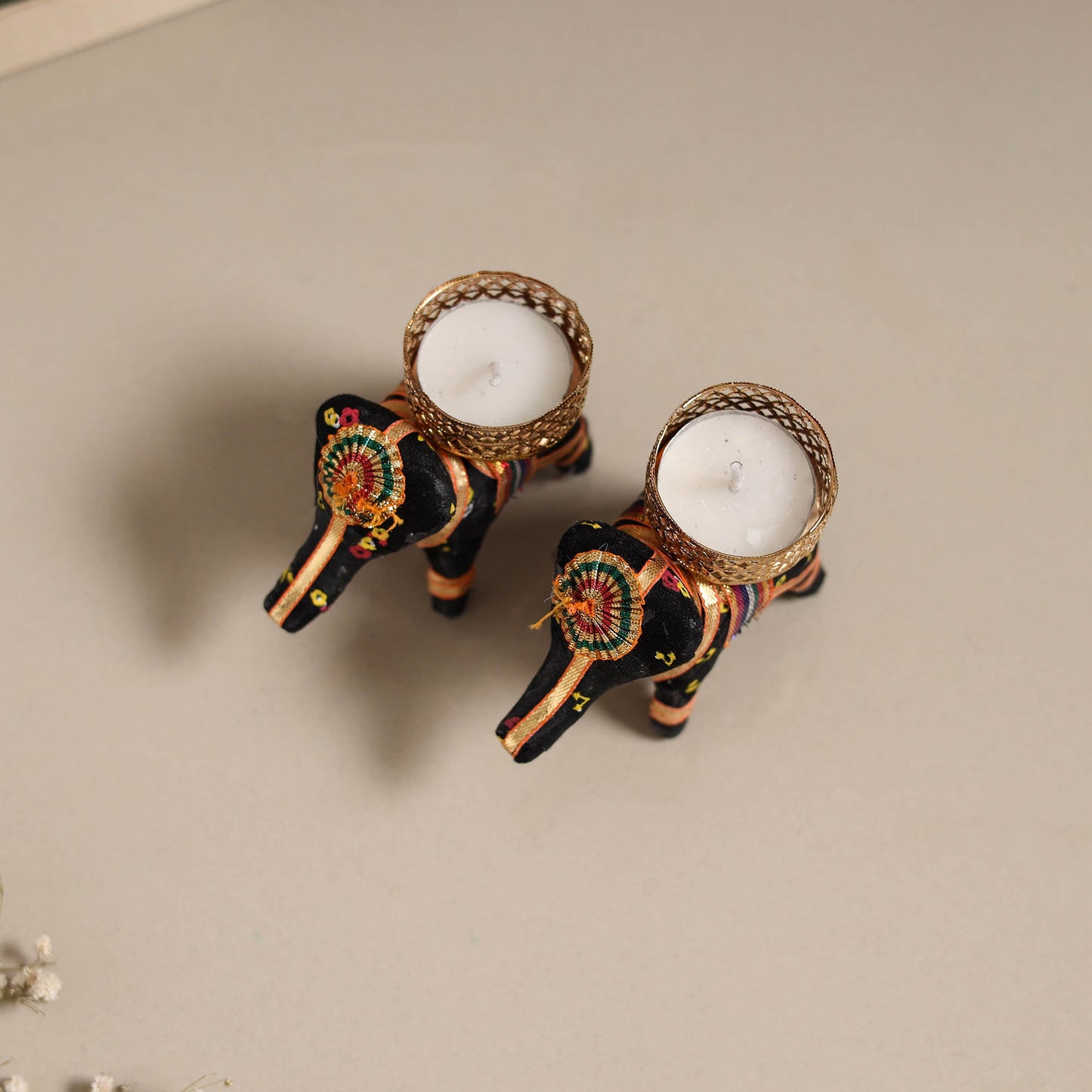 Rajasthani elephant handmade tealight candle holder (set